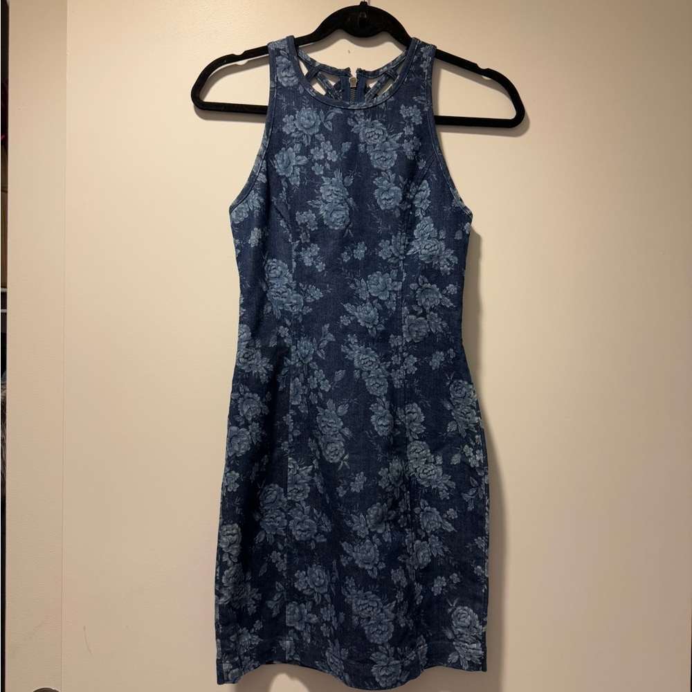 DV Dolce Vita Printed Denim Mini Halter Dress